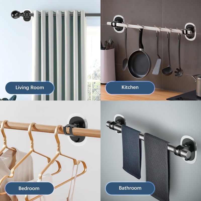 MIMARMZ 6PCS No Drill Curtain Rod Brackets No Drilling Curtain Rod Holder Self Adhesive Curtain Rod Hooks Nail Free Adjustable Curtain Rod Holders Curtain Hangers for Bathroom Living Room Kitchen - Image 5
